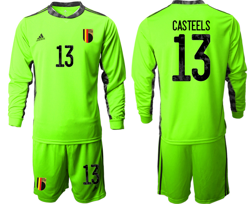 Men 2021 European Cup Belgium green Long sleeve goalkeeper #13 Soccer Jersey